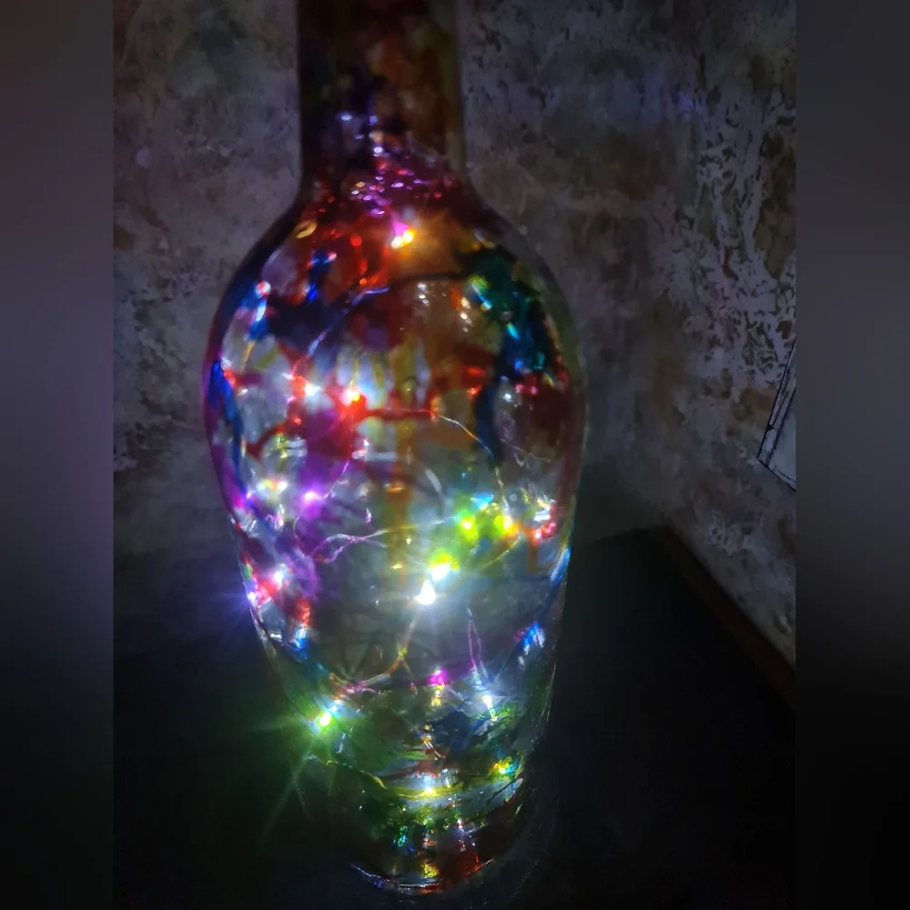 Illuminated Alcohol Ink Colorful LED Rechargeable USB Wine Bottle Light Decor